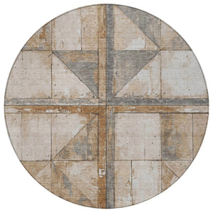 HomeRoots 5' Copper and Gray Geometric Area Rug - Stylish, Washable, Durable for Indoor and Outdoor Spaces 8' Round 623607