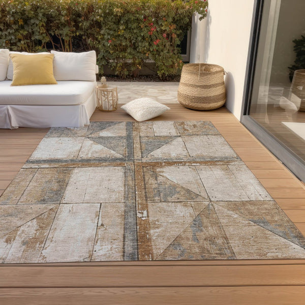 HomeRoots 5' Copper and Gray Geometric Area Rug - Stylish, Washable, Durable for Indoor and Outdoor Spaces 8' X 10' 623608