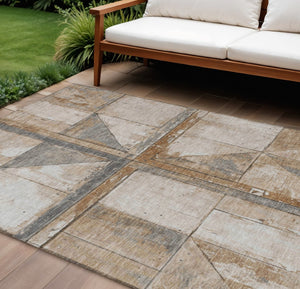 HomeRoots 5' Copper and Gray Geometric Area Rug - Stylish, Washable, Durable for Indoor and Outdoor Spaces 9' X 12' 623609
