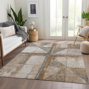 HomeRoots 5' Copper and Gray Geometric Area Rug - Stylish, Washable, Durable for Indoor and Outdoor Spaces 9' X 12' 623609