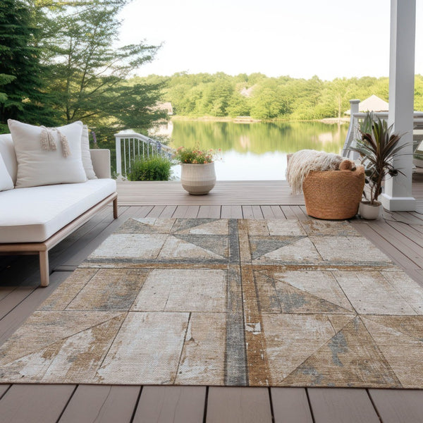 HomeRoots 5' Copper and Gray Geometric Area Rug - Stylish, Washable, Durable for Indoor and Outdoor Spaces 10' X 14' 623610