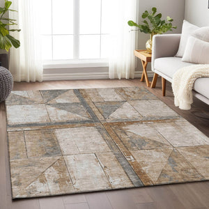 HomeRoots 5' Copper and Gray Geometric Area Rug - Stylish, Washable, Durable for Indoor and Outdoor Spaces 10' X 14' 623610