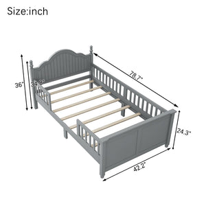 English Elm Twin Low Profile Kids Platform Bed Solid Pine Frame with Guardrails and Storage Grey W2593P411270