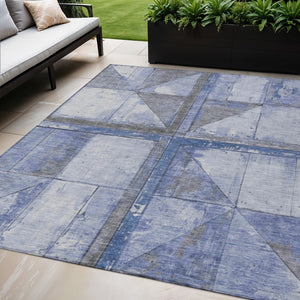 HomeRoots 5' Stylish Denim Blue and Gray Geometric Area Rug - Indoor/Outdoor, Washable, Durable Design 5' X 8' 623612