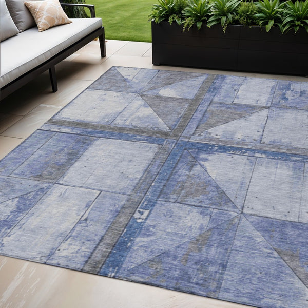HomeRoots 5' Stylish Denim Blue and Gray Geometric Area Rug - Indoor/Outdoor, Washable, Durable Design 5' X 8' 623612