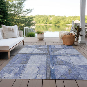 HomeRoots 5' Stylish Denim Blue and Gray Geometric Area Rug - Indoor/Outdoor, Washable, Durable Design 5' X 8' 623612