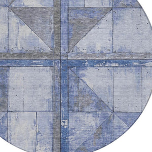 HomeRoots 5' Stylish Denim Blue and Gray Geometric Area Rug - Indoor/Outdoor, Washable, Durable Design 8' Round 623613