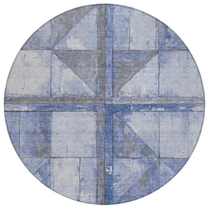 HomeRoots 5' Stylish Denim Blue and Gray Geometric Area Rug - Indoor/Outdoor, Washable, Durable Design 8' Round 623613