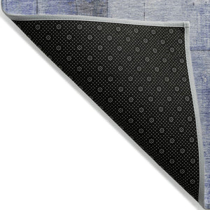 HomeRoots 5' Stylish Denim Blue and Gray Geometric Area Rug - Indoor/Outdoor, Washable, Durable Design 8' Round 623613
