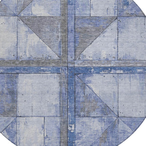 HomeRoots 5' Stylish Denim Blue and Gray Geometric Area Rug - Indoor/Outdoor, Washable, Durable Design 8' Round 623613