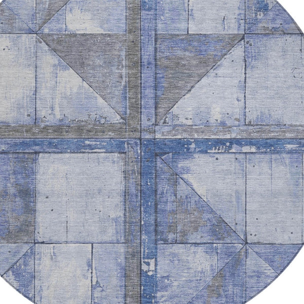 HomeRoots 5' Stylish Denim Blue and Gray Geometric Area Rug - Indoor/Outdoor, Washable, Durable Design 8' Round 623613
