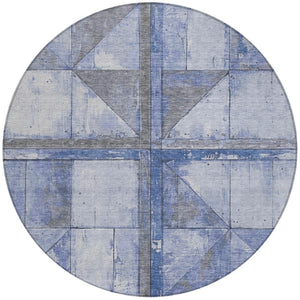 HomeRoots 5' Stylish Denim Blue and Gray Geometric Area Rug - Indoor/Outdoor, Washable, Durable Design 8' Round 623613