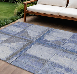 HomeRoots 5' Stylish Denim Blue and Gray Geometric Area Rug - Indoor/Outdoor, Washable, Durable Design 8' X 10' 623614