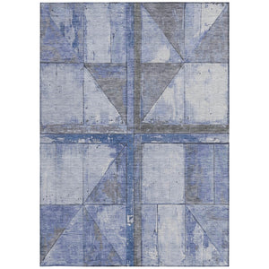 HomeRoots 5' Stylish Denim Blue and Gray Geometric Area Rug - Indoor/Outdoor, Washable, Durable Design 9' X 12' 623615