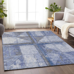 HomeRoots 5' Stylish Denim Blue and Gray Geometric Area Rug - Indoor/Outdoor, Washable, Durable Design 9' X 12' 623615