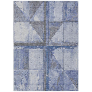 HomeRoots 5' Stylish Denim Blue and Gray Geometric Area Rug - Indoor/Outdoor, Washable, Durable Design 10' X 14' 623616