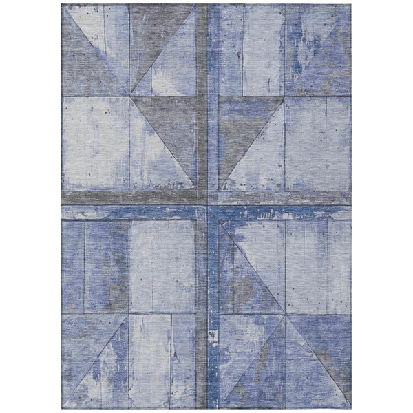 HomeRoots 5' Stylish Denim Blue and Gray Geometric Area Rug - Indoor/Outdoor, Washable, Durable Design 10' X 14' 623616