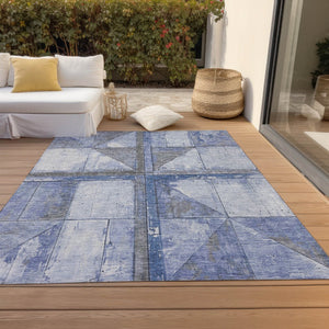 HomeRoots 5' Stylish Denim Blue and Gray Geometric Area Rug - Indoor/Outdoor, Washable, Durable Design 10' X 14' 623616