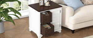 English Elm U Can Louvered End Table with Woven Grass Baskets Ottoman Legs Farmhouse Storage White N724P401353K