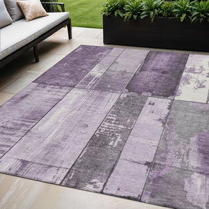 HomeRoots 5' X 8' Stylish Purple and Gray Geometric Area Rug - Durable, Washable for Indoor and Outdoor Spaces 623666