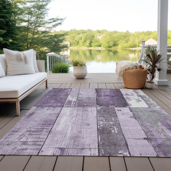 HomeRoots 5' X 8' Stylish Purple and Gray Geometric Area Rug - Durable, Washable for Indoor and Outdoor Spaces 623666