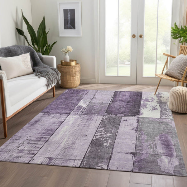 HomeRoots 5' X 8' Stylish Purple and Gray Geometric Area Rug - Durable, Washable for Indoor and Outdoor Spaces 623666