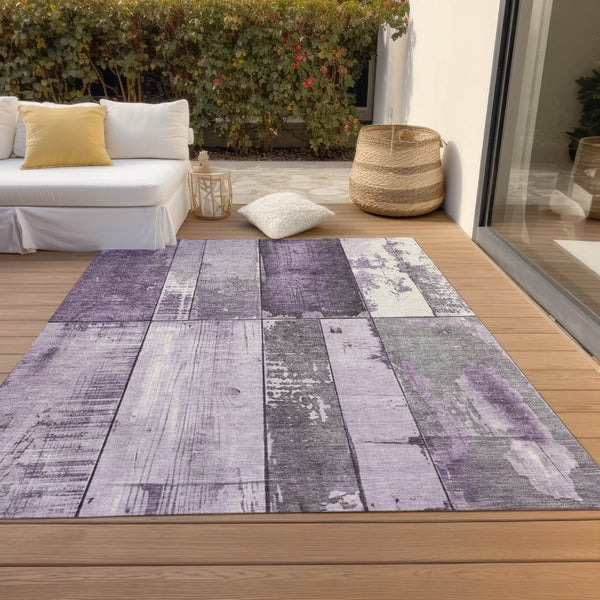 HomeRoots 5' X 8' Stylish Purple and Gray Geometric Area Rug - Durable, Washable for Indoor and Outdoor Spaces 623666