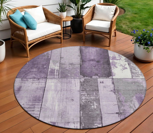 HomeRoots 8' Geometric Purple and Gray Washable Area Rug - Durable, Stylish, Indoor/Outdoor Use for Busy Homes 623667