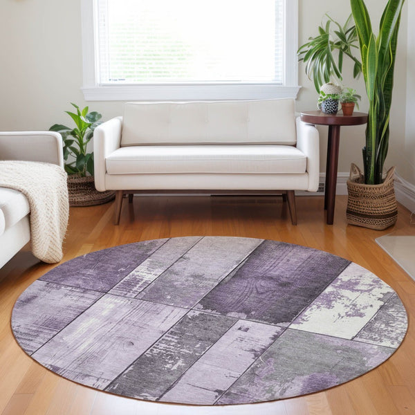 HomeRoots 8' Geometric Purple and Gray Washable Area Rug - Durable, Stylish, Indoor/Outdoor Use for Busy Homes 623667