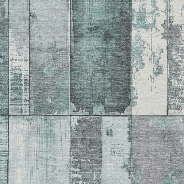 HomeRoots 5' Stylish Pale Aqua & Gray Geometric Area Rug – Washable, Durable for Indoor & Outdoor Use! 623672