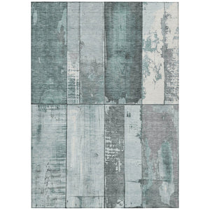 HomeRoots 5' Stylish Pale Aqua & Gray Geometric Area Rug – Washable, Durable for Indoor & Outdoor Use! 623672