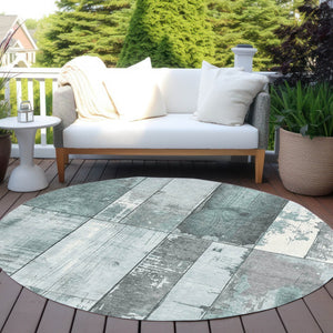 HomeRoots 8' Pale Aqua and Gray Geometric Indoor-Outdoor Area Rug - Stylish, Washable, Durable, and Versatile! 623673