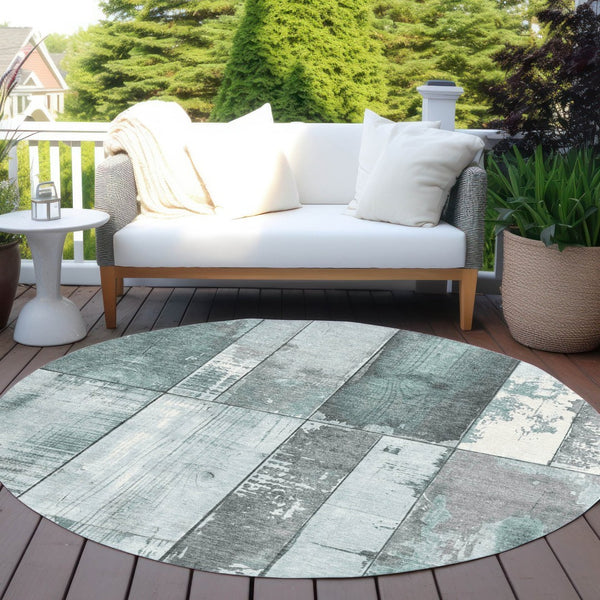 HomeRoots 8' Pale Aqua and Gray Geometric Indoor-Outdoor Area Rug - Stylish, Washable, Durable, and Versatile! 623673