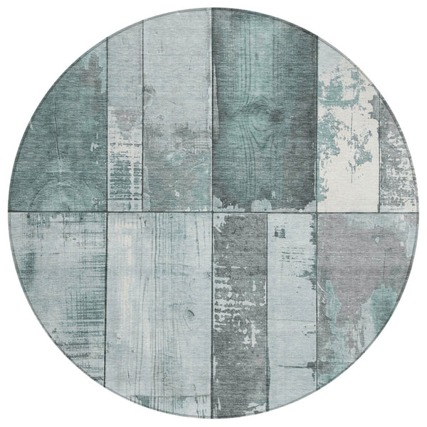 HomeRoots 8' Pale Aqua and Gray Geometric Indoor-Outdoor Area Rug - Stylish, Washable, Durable, and Versatile! 623673