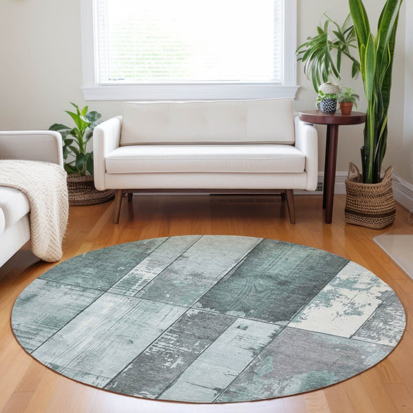 HomeRoots 8' Pale Aqua and Gray Geometric Indoor-Outdoor Area Rug - Stylish, Washable, Durable, and Versatile! 623673
