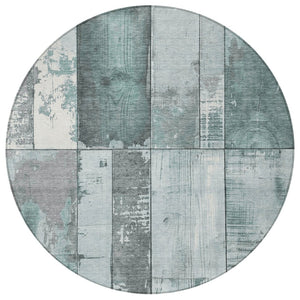 HomeRoots 8' Pale Aqua and Gray Geometric Indoor-Outdoor Area Rug - Stylish, Washable, Durable, and Versatile! 623673