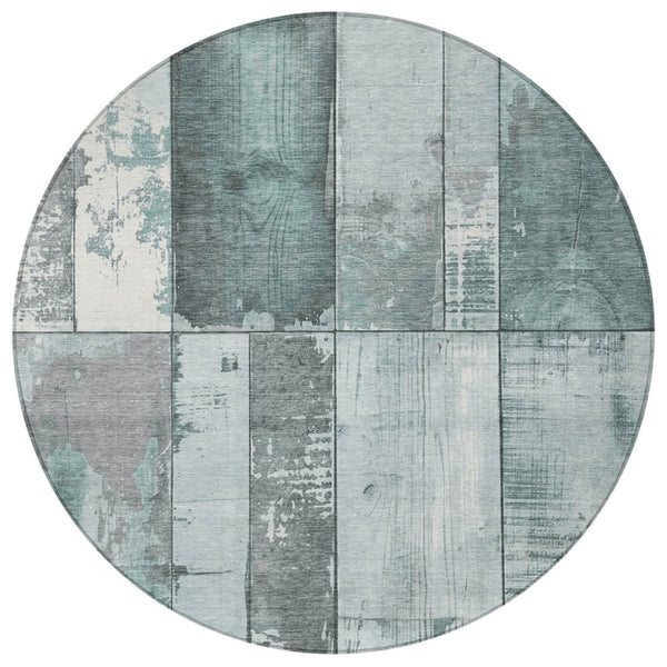 HomeRoots 8' Pale Aqua and Gray Geometric Indoor-Outdoor Area Rug - Stylish, Washable, Durable, and Versatile! 623673