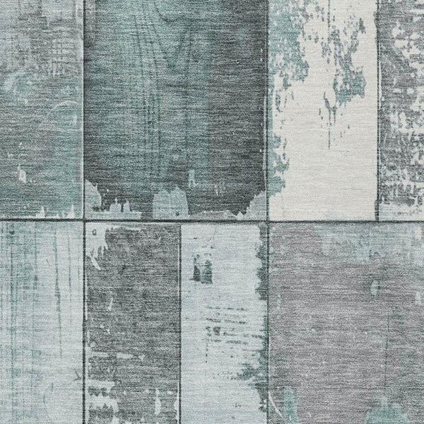 HomeRoots 8' X 10' Pale Aqua and Gray Geometric Area Rug - Modern, Washable, Indoor/Outdoor, Stain-Resistant Design 623674