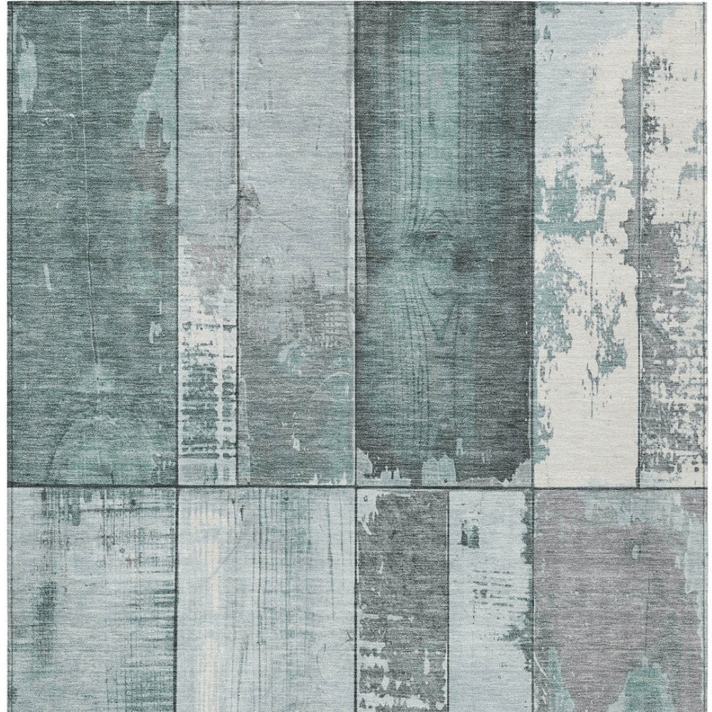 HomeRoots 9' X 12' Contemporary Pale Aqua & Gray Geometric Area Rug – Durable, Washable for Indoor/Outdoor Use 623675