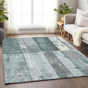 HomeRoots 9' X 12' Contemporary Pale Aqua & Gray Geometric Area Rug – Durable, Washable for Indoor/Outdoor Use 623675