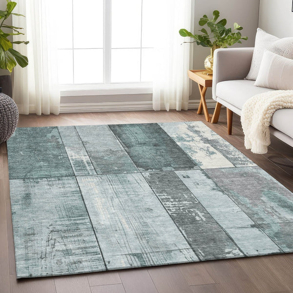 HomeRoots 9' X 12' Contemporary Pale Aqua & Gray Geometric Area Rug – Durable, Washable for Indoor/Outdoor Use 623675