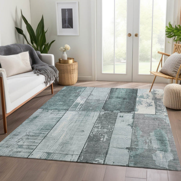 HomeRoots 10' Modern Pale Aqua & Gray Geometric Washable Area Rug - Durable Indoor/Outdoor Design for All Spaces 623676