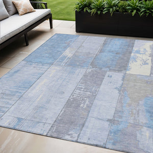 HomeRoots 5' X 8' Sky Blue and Gray Geometric Area Rug - Stylish, Washable, Durable for Indoor & Outdoor Use 623678