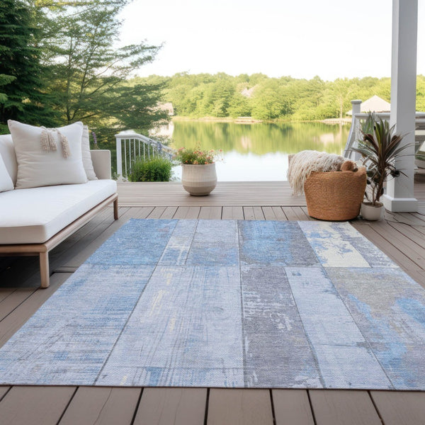 HomeRoots 5' X 8' Sky Blue and Gray Geometric Area Rug - Stylish, Washable, Durable for Indoor & Outdoor Use 623678
