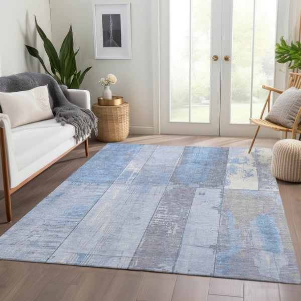 HomeRoots 5' X 8' Sky Blue and Gray Geometric Area Rug - Stylish, Washable, Durable for Indoor & Outdoor Use 623678