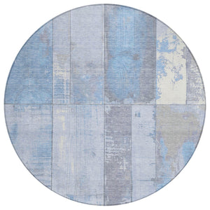 HomeRoots 8' Stylish Sky Blue & Gray Round Geometric Rug - Washable, Durable, Indoor/Outdoor Versatile Decor 623679