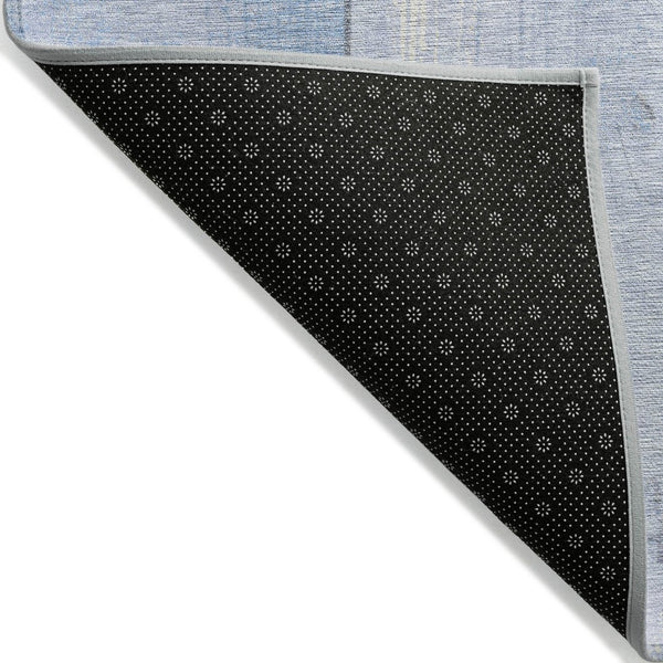 HomeRoots 8' Stylish Sky Blue & Gray Round Geometric Rug - Washable, Durable, Indoor/Outdoor Versatile Decor 623679