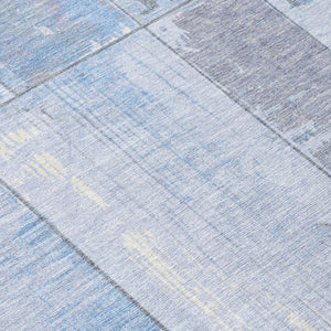 HomeRoots 8' Stylish Sky Blue & Gray Round Geometric Rug - Washable, Durable, Indoor/Outdoor Versatile Decor 623679