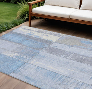 HomeRoots 8' X 10' Stylish Sky Blue and Gray Geometric Area Rug - Washable, Durable for Indoor & Outdoor Use 623680
