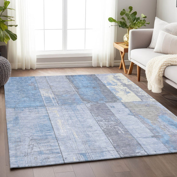 HomeRoots 8' X 10' Stylish Sky Blue and Gray Geometric Area Rug - Washable, Durable for Indoor & Outdoor Use 623680
